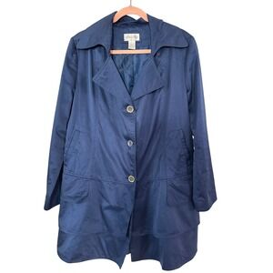 Vintage Charles Klein Navy Blue Trench Coat Womens Large Button Layered Hem 90s